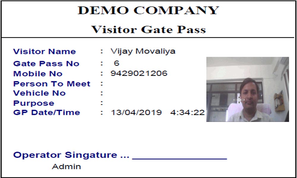 Visitor Gate Pass With Image